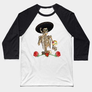 Funny sugar skull skeleton with mexican hat Baseball T-Shirt